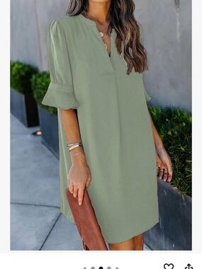 Sage Green Ruffle Sleeve Shift Dress